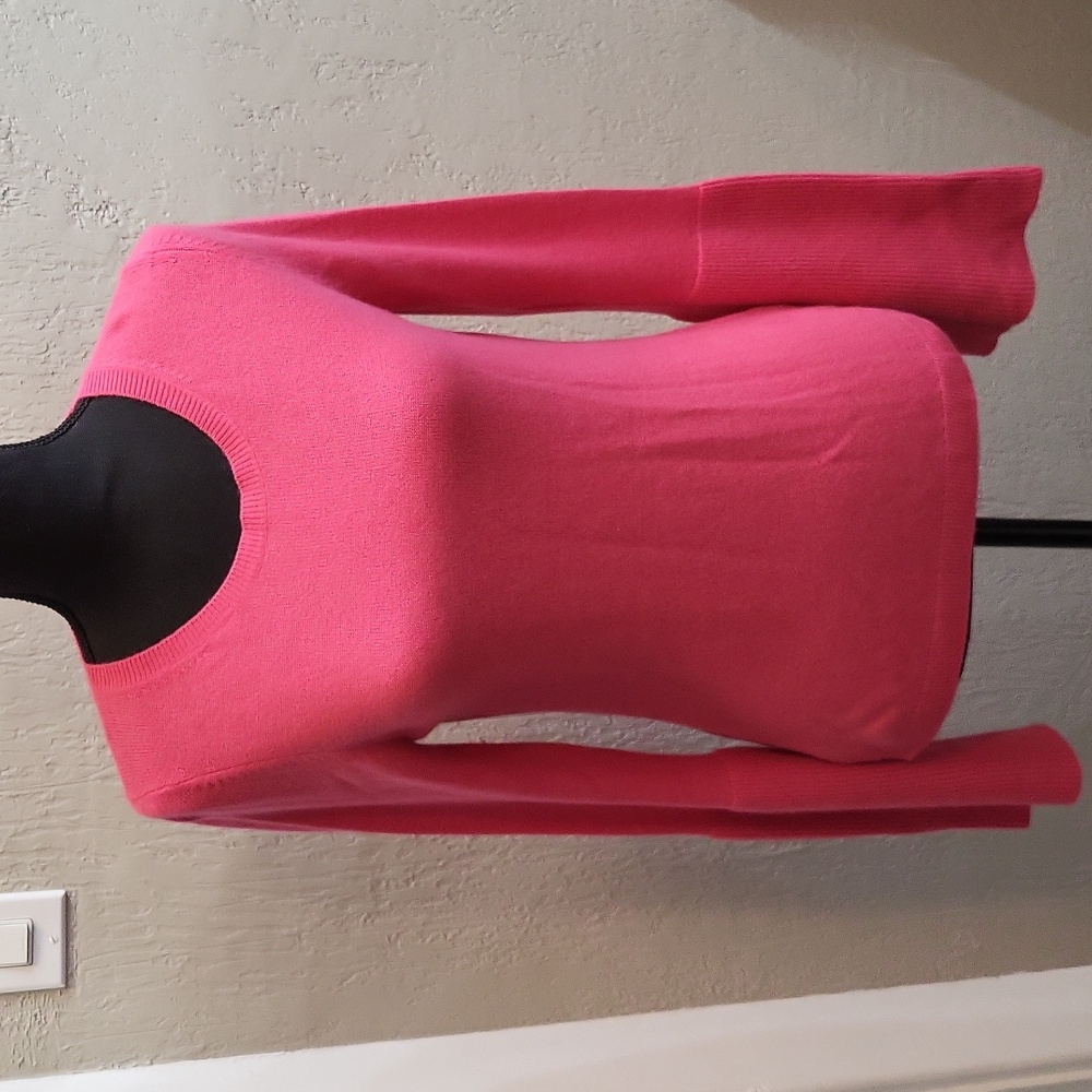 Ann Taylor 100% Cashmere Bright Pink Sweater with Ribbed Bell Cuffs
